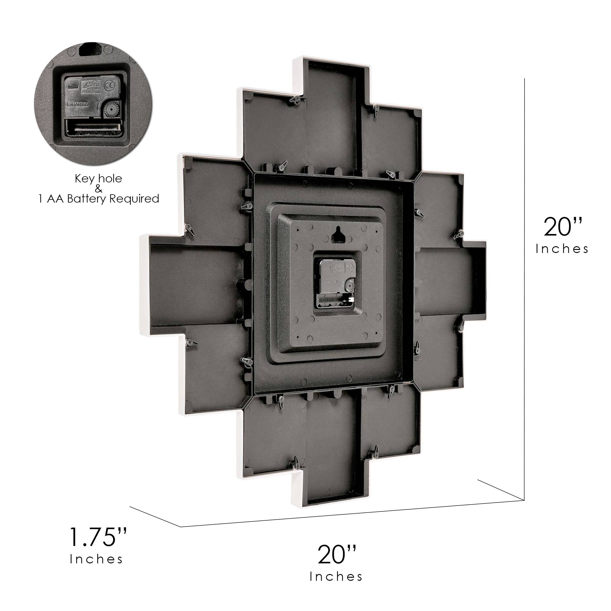 American Art Decor Picture Frame Collage Clock 12 Photo Display Slots White, 20" x 20"